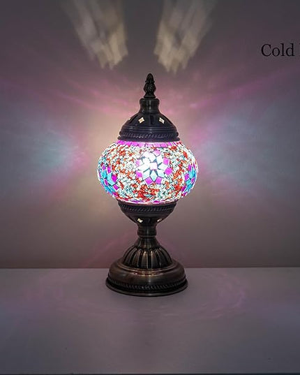 Turkish Moroccan Table Lamp Lantern with Handmade Mosaic Glass Lampshade Tiffany style Bohemian Stained Glass Decorative Desk Lamps Bedside Night Lights for Bedroom (Multi-colored 1) - LeafyLoom