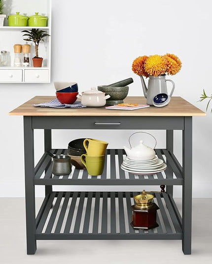 Casual Home Solid Hardwood Top, Slate Gray, 40" W (373-932) Kitchen Island - LeafyLoom