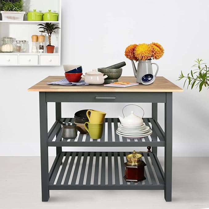 Casual Home Solid Hardwood Top, Slate Gray, 40" W (373-932) Kitchen Island - LeafyLoom