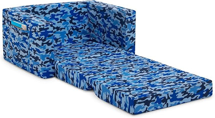 Delta Children Cozee Blue Camo Convertible Foam Chair to Lounger for Kids - LeafyLoom