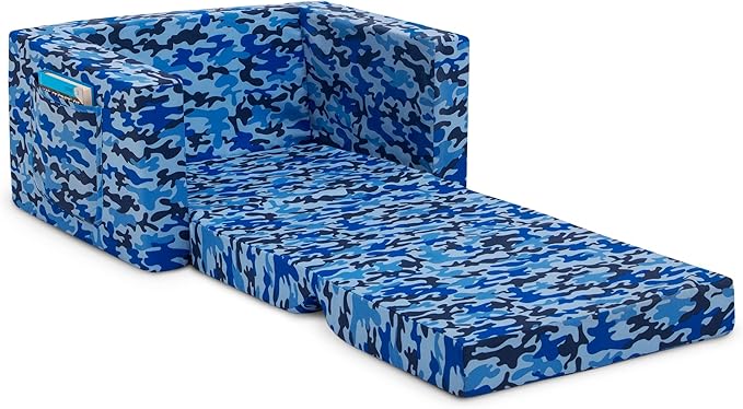 Delta Children Cozee Blue Camo Convertible Foam Chair to Lounger for Kids - LeafyLoom