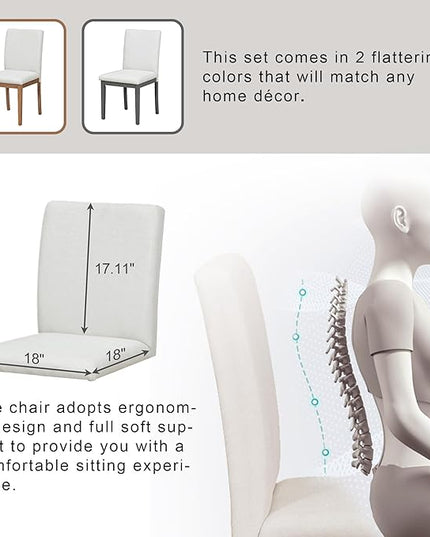 NicBex Small Dining Table Set for 4 Round Dining Table Set 5-Piece Dining Table Set, Marble Sticker and Cross Bracket Pedestal Dining Table, and 4 Upholstered Chairs, White+Walnut - LeafyLoom