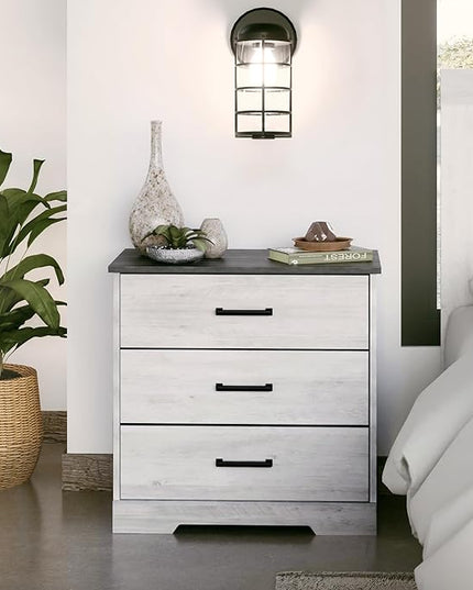 Prepac Rustic Ridge Farmhouse 3-Drawer Nightstand, Washed White, ADNR-1603-1 - LeafyLoom