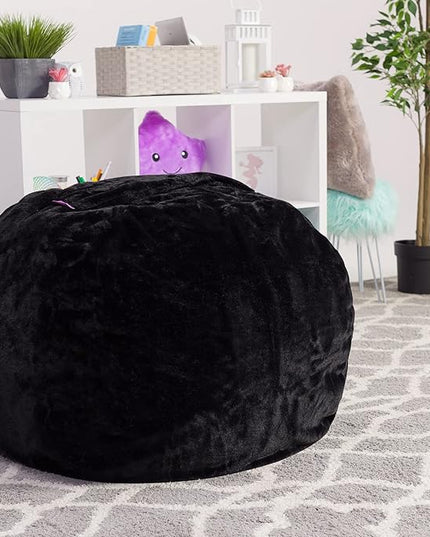 Posh Creations Bean Bag Chair for Kids, Teens, and Adults Includes Removable and Machine Washable Cover, Soft Faux Rabbit Fur - Black, 38in - Large - LeafyLoom