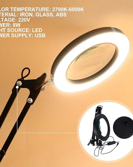 Holibanna 1 Set LED Magnifying Glass Light Portable Desk Facial Magnifying lamp Task Lights Desk LED Light Portable Office Desk Lamp with Magnifier Desktop Light Stand abs Work - LeafyLoom