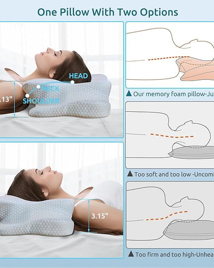 DONAMA Cervical Pillow for Neck Pain Relief,Contour Memory Foam Pillow,Ergonomic Orthopedic Neck Support Pillow for Side,Back and Stomach Sleepers with Breathable Pillowcase-Blue - LeafyLoom