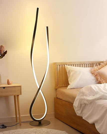 NUÜR Spiral Floor Lamp, 59" Tall Black LED Modern Standing Floor Lamp with Remote Control, Arched Bright Floor Lamps for Living Room Bedroom Office Home (Spiral Floor Lamp) - LeafyLoom