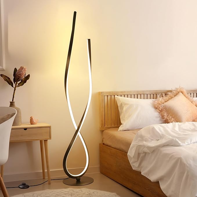 NUÜR Spiral Floor Lamp, 59" Tall Black LED Modern Standing Floor Lamp with Remote Control, Arched Bright Floor Lamps for Living Room Bedroom Office Home (Spiral Floor Lamp) - LeafyLoom