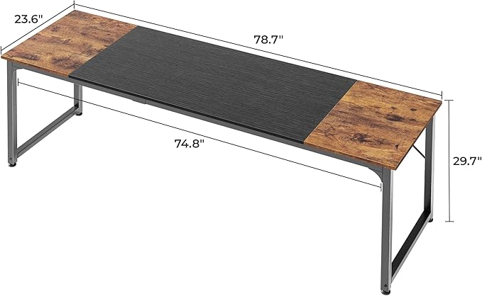 Computer Desk, 80 Inch Office Desk, Gaming Desk with Storage, Writing Desk Work Desk for Home Office, Study, Long Simple Desk, Large Legroom, Metal Frame, Rustic Brown and Black - LeafyLoom