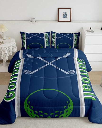 Feelyou Kids Golf Print Comforter Set Full Size Ball Sports Bedding Set for Boys Girls Teens Bedroom Decor Golf Ball Lover Comforter Women Men Ball Games Duvet Set with 2 Pillow Case - LeafyLoom