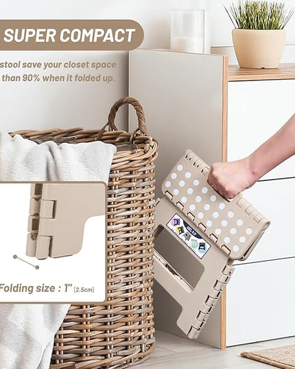 Delxo Folding Step Stool,9 Inch Lightweight Plastic Step Stool,Portable Collapsible Foldable Step Stool Non Slip Folding Stools for Kitchen Bathroom Bedroom in Khaki,1 Pack - LeafyLoom