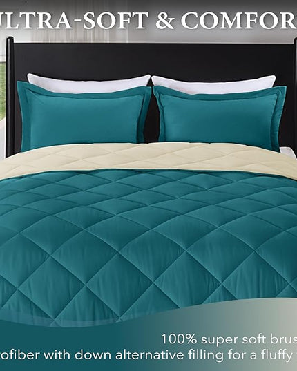 downluxe Twin Comforter Set - Teal Blue and White Twin Comforter, Soft Bedding Sets for All Seasons -2 Pieces - 1 Comforter (66"x92") and 1 Pillow Sham(20"x26") - LeafyLoom