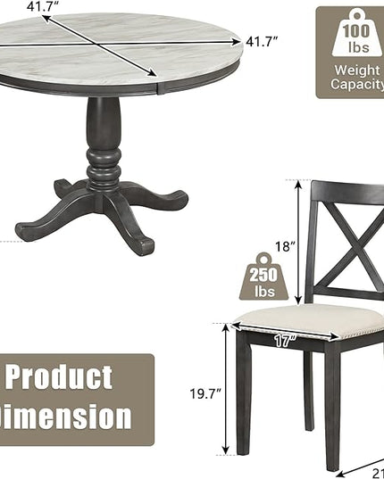 NicBex Dining Table Set Kitchen & Dining Room Tables 5 Pieces Dining Table and Chairs Set for 4 Persons, Kitchen Room Solid Wood Table with 4 Chairs for Small Space, Gray - LeafyLoom