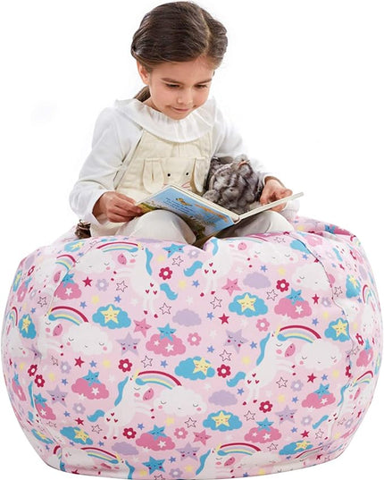 Nobildonna Stuffed Animal Storage Bean Bag Chair Cover Only for Kids Girls Toddler, Large Beanbag Chair without Filling for Organizing Children Soft Plush Toys - LeafyLoom