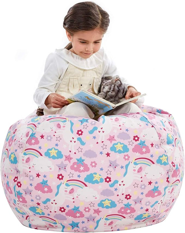 Nobildonna Stuffed Animal Storage Bean Bag Chair Cover Only for Kids Girls Toddler, Large Beanbag Chair without Filling for Organizing Children Soft Plush Toys - LeafyLoom