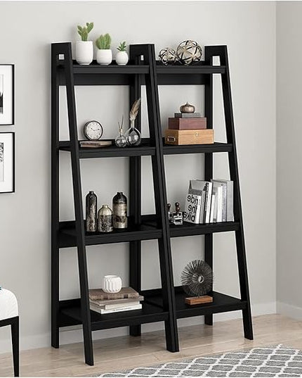 Ameriwood Home Lawrence 4 Shelf Ladder Bookcase Bundle, Black - LeafyLoom