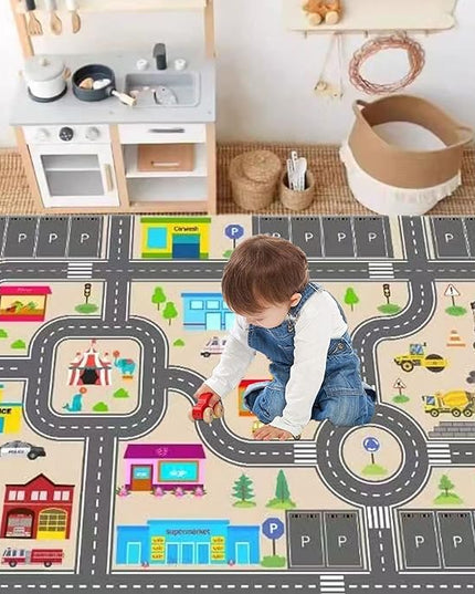 Kids Rug Play Mat for Toy Cars,City Life Road Traffic Educational Carpet,Have Fun Throw Rug,Non-Slip Nursery Rug for Boy and Girl Bedroom 140×200/55×78in - LeafyLoom