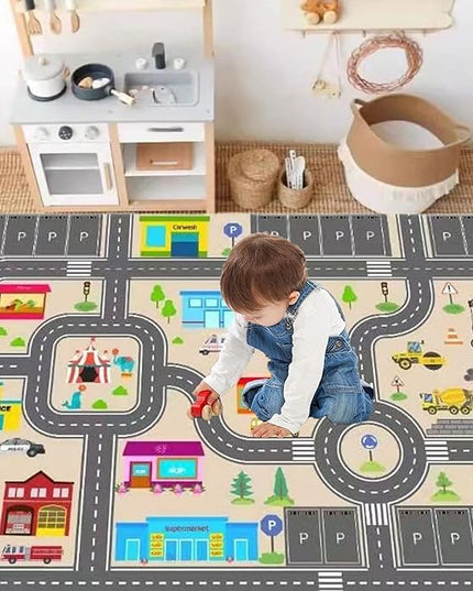 Kids Rug Play Mat for Toy Cars,City Life Road Traffic Educational Carpet,Have Fun Throw Rug,Non-Slip Nursery Rug for Boy and Girl Bedroom 120×160cm/47×63in - LeafyLoom
