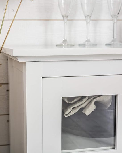 Walker Edison Charlotte Classic Glass Door Storage Buffet, 52 Inch, White - LeafyLoom