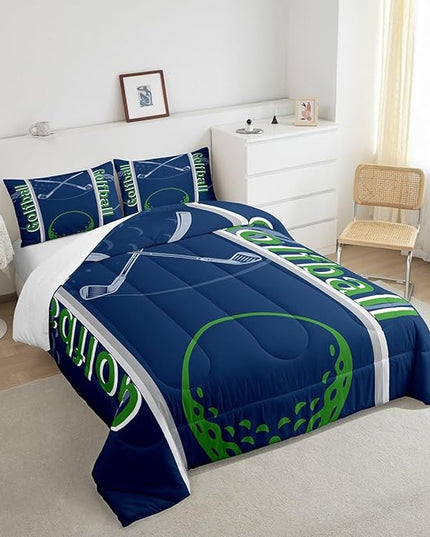 Feelyou Kids Golf Print Comforter Set Twin Size Ball Sports Bedding Set for Boys Girls Teens Bedroom Decor Golf Ball Lover Comforter Women Men Ball Games Duvet Set with 1 Pillow Case - LeafyLoom