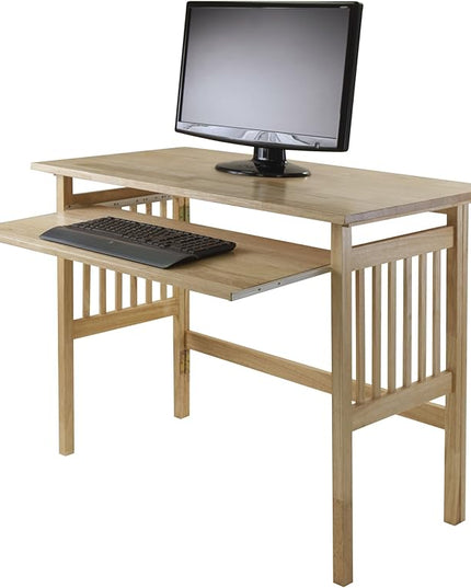 Folding Computer Desk, Beechwood - LeafyLoom