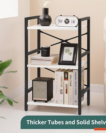 Yoobure Bookshelf Small Book Shelf, Solid Industrial 3 Tier Shelf Bookcase, Short Book Case for Bedroom, Living Room, Office Home, Small Spaces, White - LeafyLoom