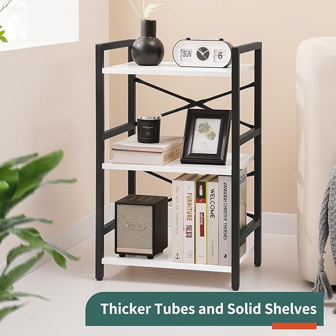 Yoobure Bookshelf Small Book Shelf, Solid Industrial 3 Tier Shelf Bookcase, Short Book Case for Bedroom, Living Room, Office Home, Small Spaces, White - LeafyLoom