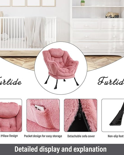 Lazy Chair with Ottoman, Modern Chair with Folding Footrest, Lounge Accent Chair, Comfortable Reading Chair (Plush Dark Pink) - LeafyLoom