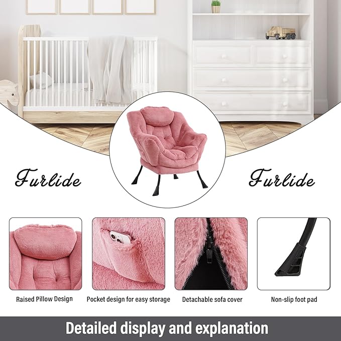 Lazy Chair with Ottoman, Modern Chair with Folding Footrest, Lounge Accent Chair, Comfortable Reading Chair (Plush Dark Pink) - LeafyLoom