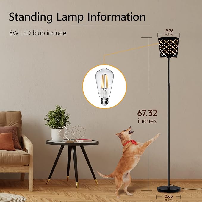 LED Floor Lamp, Standing Lamp for Living Room with Linen Lamp Shade,Adjustable Gooseneck Modern Reading Light,Floor Lamps for Bedroom,Office,Farmhouse,6W LED Bulb Included - LeafyLoom