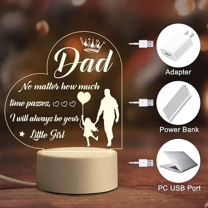 BeneCharm Fathers Day Night Light Gifts for Dad from Daughter and Son, Gifts for Dads Who Have Everything, Dad Birthday Gifts, Best Dad Ever Gifts- Engraved Night Light with Base - LeafyLoom