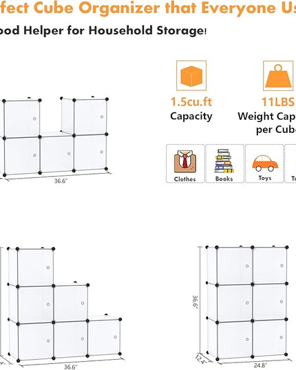 C&AHOME Cube Storage Organizer with Doors, 6-Cube Shelves, Closet Cabinet, DIY Plastic Modular Bookshelf Ideal for Bedroom, Living Room, 36.6”L x 12.4”W x 36.6”H White USBTM3006B-DOOR - LeafyLoom