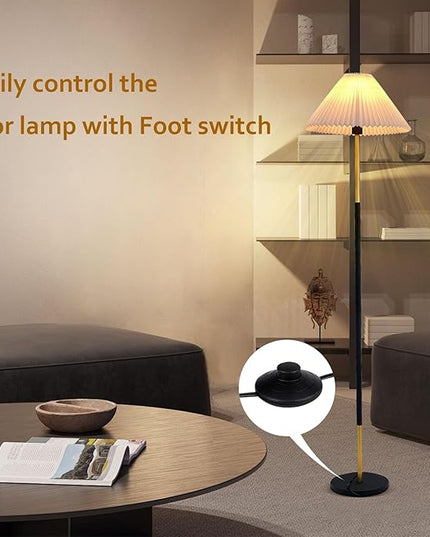 Floor Lamp,9W LED Edison Bulbs Included Nordic Design Standing Lamp with Foot Switch with Pleated Shade, 66‘‘Tall Floor Lamp Reading for Living Room Bedroom Office Classroom Dorm Room - LeafyLoom