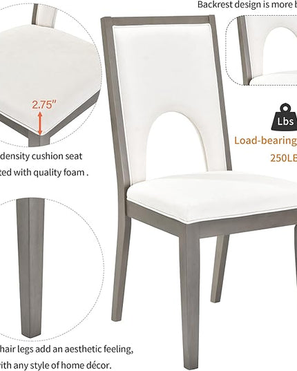 60 Inch Dining Table Set for 6, 7-Piece Rectangular Dining Table and 6 Upholstered Chairs with Special U-Shape Design, Wood Kitchen Table Set for Dining Room, Grey+Beige - LeafyLoom