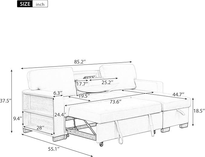 Convertible Sleeper Sectional Sofa Pull Out Bed with Right Hand Chaise Lounge, L-Shaped Velvet Upholstered Corner Couches, Pullout Sofabed with Storage and Drop Down Table & USB Charger - LeafyLoom