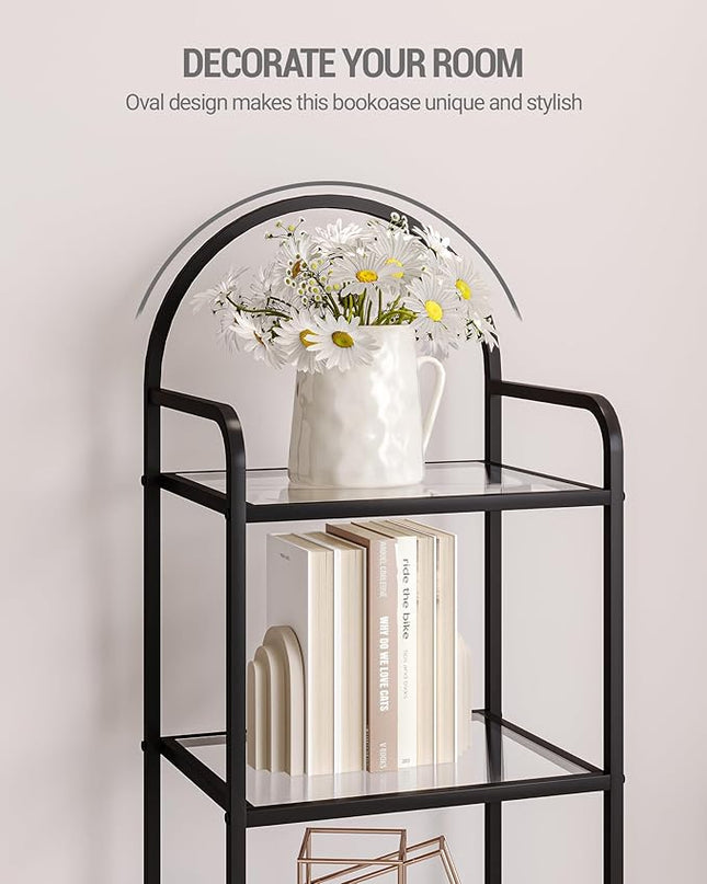 Bookcase Bookshelf, Tempered Glass Bookshelves, Slim Shelving Unit for Bedroom, Bathroom, Home Office, Steel Frame, 5 Tier Black BC05001B - LeafyLoom