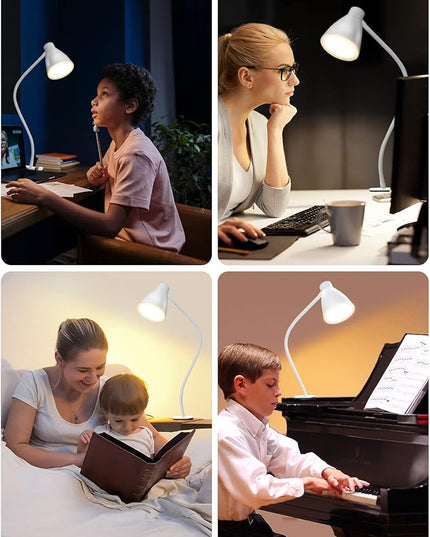 BOHON Clamp Lamp Reading Light 3 Color Modes 10 Brightness Dimmer Bedside Lamp 10W 38 LED Desk Lamp with Auto Off Timer 360° Flexible Gooseneck Clip on Light for Bed, USB Cord Include, White - LeafyLoom