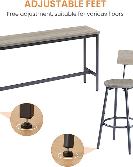 NicBex Kitchen Table Chairs Set of 4 Dining Room Set Long Bar Table Set with 3 Pu Upholstered Bar Stools, Industrial Bar Table and Chairs for Kitchen Breakfast Table, Banquet Hall, Gray - LeafyLoom