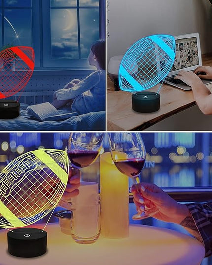 FULLOSUN Football 3D Night Light, American Football 3D Illusion Lamp for Kids with Remote 16 Colors Changing, Creative Birthday Rugby Gifts for Boy Girl Bedroom Decoration - LeafyLoom