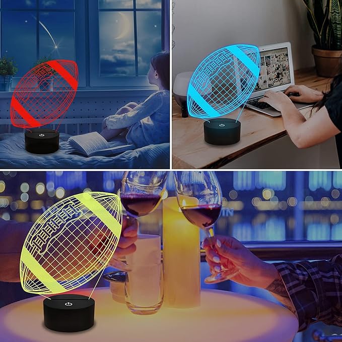 FULLOSUN Football 3D Night Light, American Football 3D Illusion Lamp for Kids with Remote 16 Colors Changing, Creative Birthday Rugby Gifts for Boy Girl Bedroom Decoration - LeafyLoom
