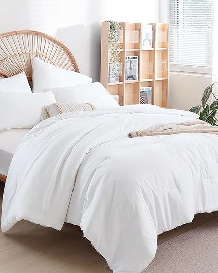 Queen Comforter Set White Comforter Boho Solid Color Bedding Comforter Set for All Season Soft lightweight Microfiber 3PCS Reversible Comforter Set (1 Comforter, 2 Pillowcases) - LeafyLoom