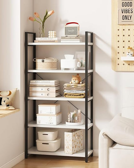 Tall Bookshelf with Large Storage,5 Tier Bookcase in Bedroom,Living Room and Office,Modern Wide Bookcase Shelf for Storing Books/Plants,White - LeafyLoom
