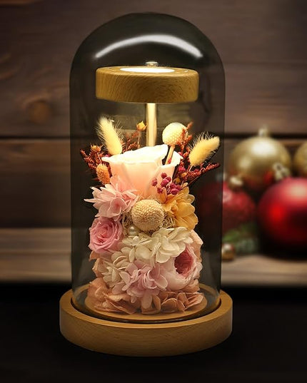 Preserved Fresh Flower Lamp, Room Sleep Lamp with Warm Light, True Immortal Flower Lamp, Decoration for Cabinet, DIY Handmade Flower Unique for Your Partner, Pink - LeafyLoom