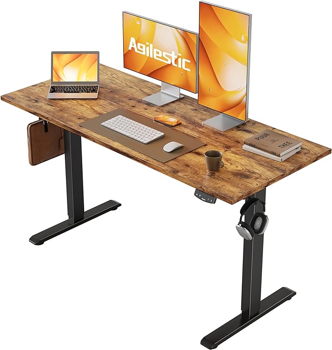 Electric Standing Desk, 48 x 24 Inches Height Adjustable Desk, Sit Stand up Desk for Work Office Home, Ergonomic Rising Computer Table with Memory Preset, Rustic Brown - LeafyLoom