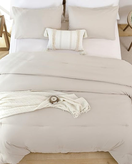 ROSGONIA Beige Twin Comforter Set for College Girls Boys, 1 Boho Comforter & 1 Pillowcase, All Season Kids Comforter Sets Lightweight Dorm Bedding - LeafyLoom