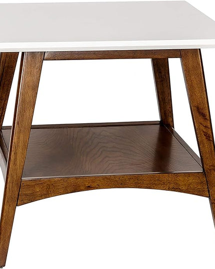 Madison Park Parker End Tables-Solid Wood, Two-Tone Finish with Lower Storage Shelf Modern Mid-Century Accent Living Room Furniture, Medium, Off-White/Pecan - LeafyLoom