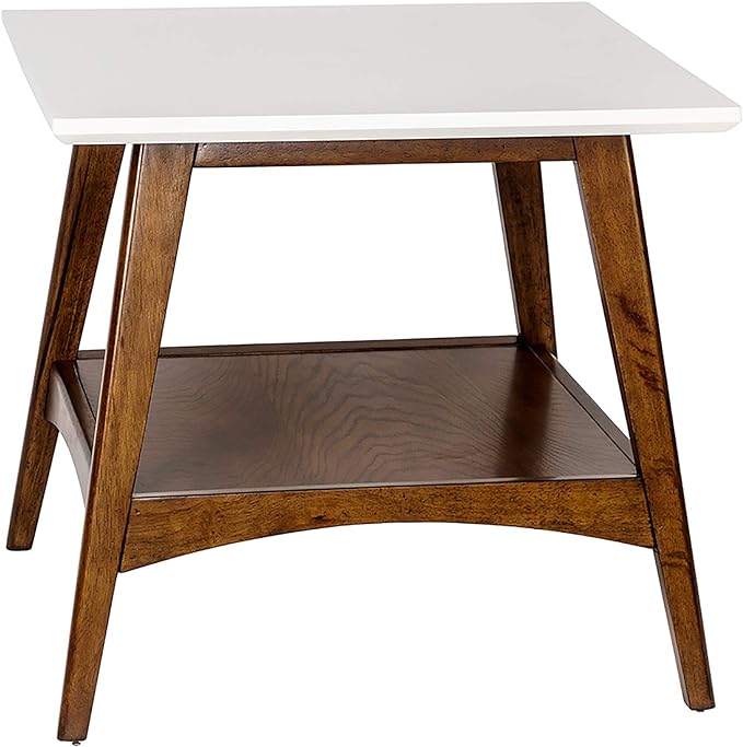 Madison Park Parker End Tables-Solid Wood, Two-Tone Finish with Lower Storage Shelf Modern Mid-Century Accent Living Room Furniture, Medium, Off-White/Pecan - LeafyLoom
