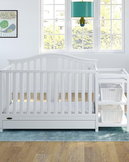 Graco Solano 4-in-1 Convertible Crib and Changer with Drawer (White) – Crib and Changing Table Combo with Drawer, Includes Changing Pad, Converts to Toddler Bed, Daybed and Full-Size Bed - LeafyLoom