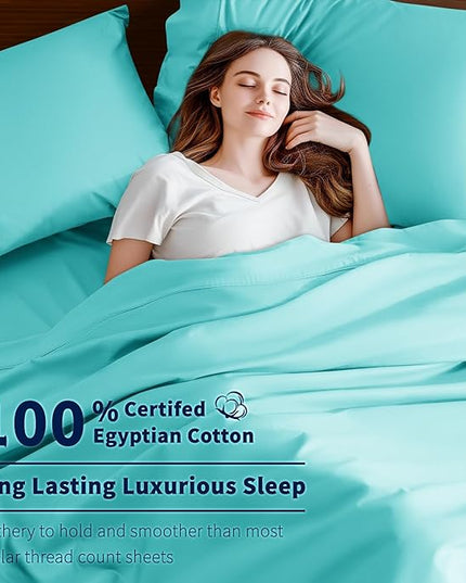 Shilucheng 100% Cotton Sheets Set - 600 Thread Count，Luxury Egyptian Cotton Bed Sheets，5-Star Hotel Quality Sheets, Breathable & Cooling, 16 Inch Deep Pocket - 4 Piece (Seafoam, Full) - LeafyLoom
