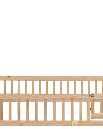 Bellemave Full Size House-Shaped Headboard Floor Bed for Kids, Montessori Floor Bed with Fence and Door,House Bed Twin Frame for Girls,Boys (Natural) - LeafyLoom